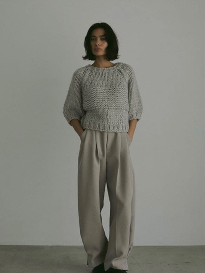 ETRE TOKYO ブラッシュドハーフスリーブハンドニットプルオーバー