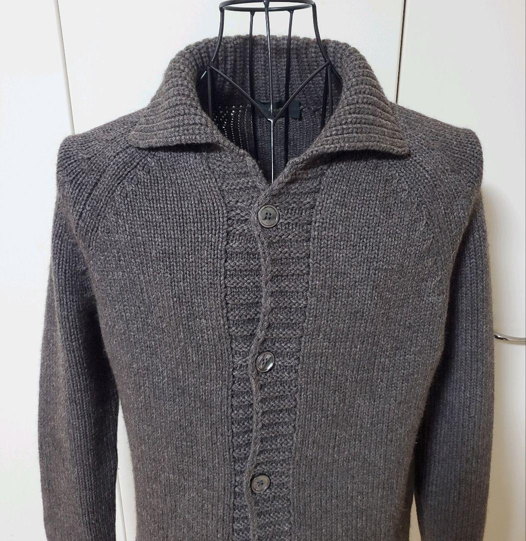 ザノーネ　襟付きカーディガン　ウール　ヤク　チャコールブラウン　48
