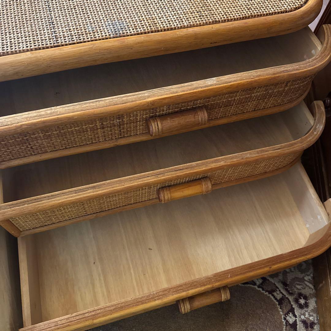 【E011】ヴィンテージ　ラタン製　ローチェスト　レトロ　キャビネット　収納