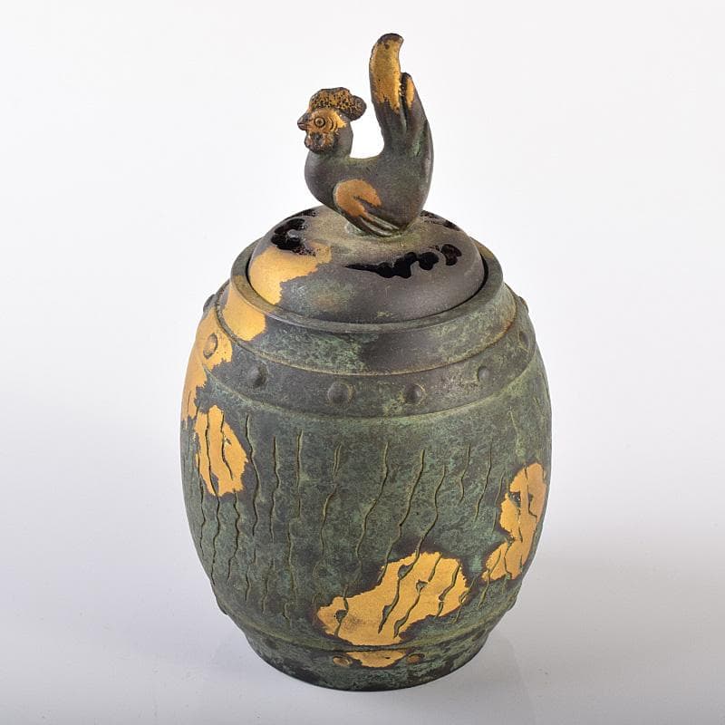 平安　秦蔵六造　鍍金銅　諌鼓　香炉　共箱　T R8037