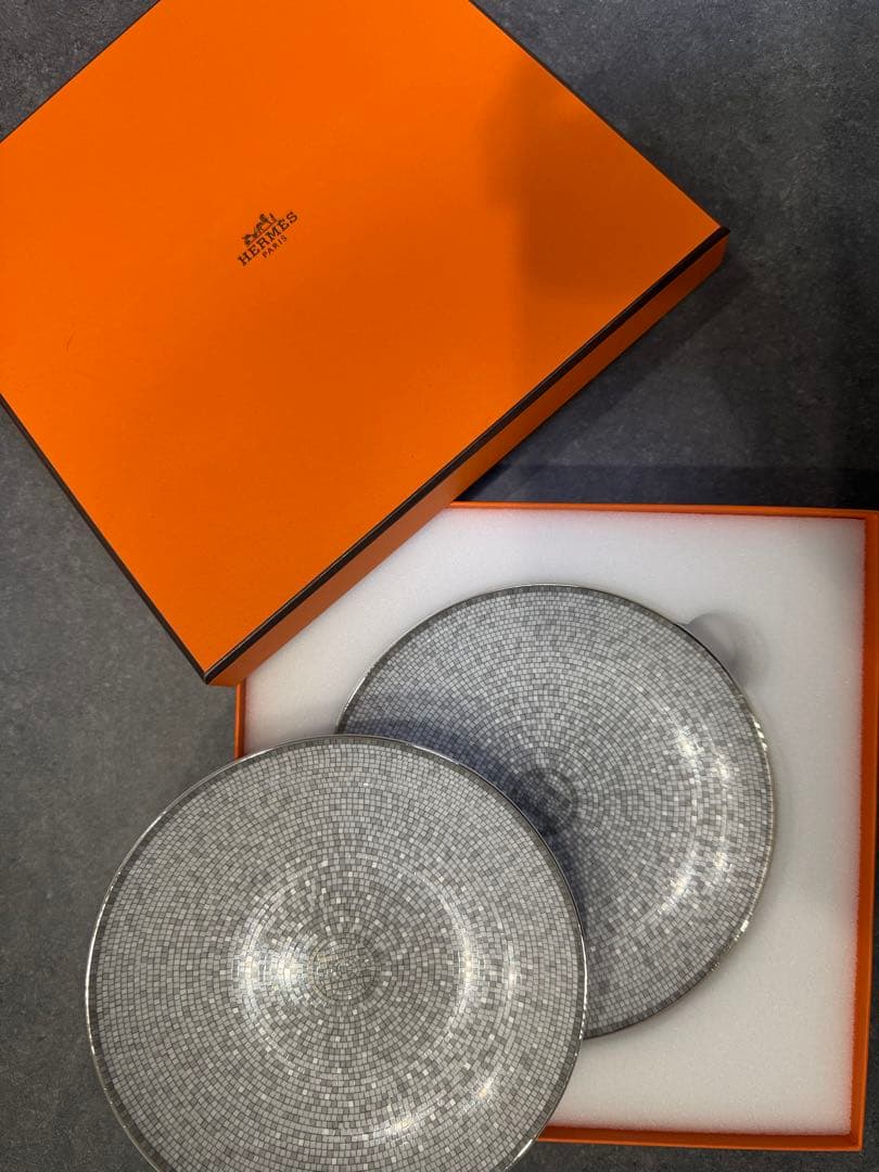 HERMES エルメス パンプレート　モザイク24 プラチナ　2枚セット　食器