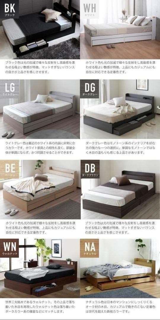 ダブル ベッドフレー ム 単品 収納 コンセント付 新品送料込 最短翌日着