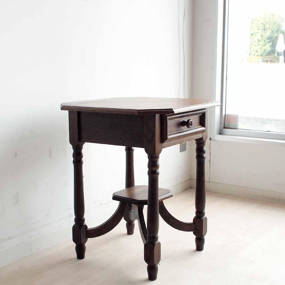 アンティーク オーク材 サイドテーブル 引出付き ZR24199