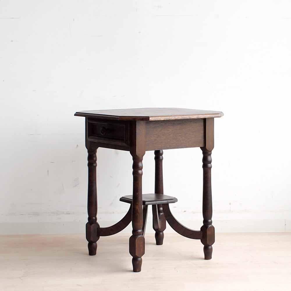 アンティーク オーク材 サイドテーブル 引出付き ZR24199