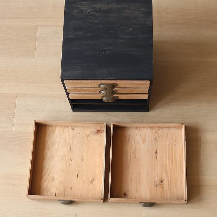 アンティーク 整理箱 タンス 古家具 引き出し5杯 ブラック 無垢材