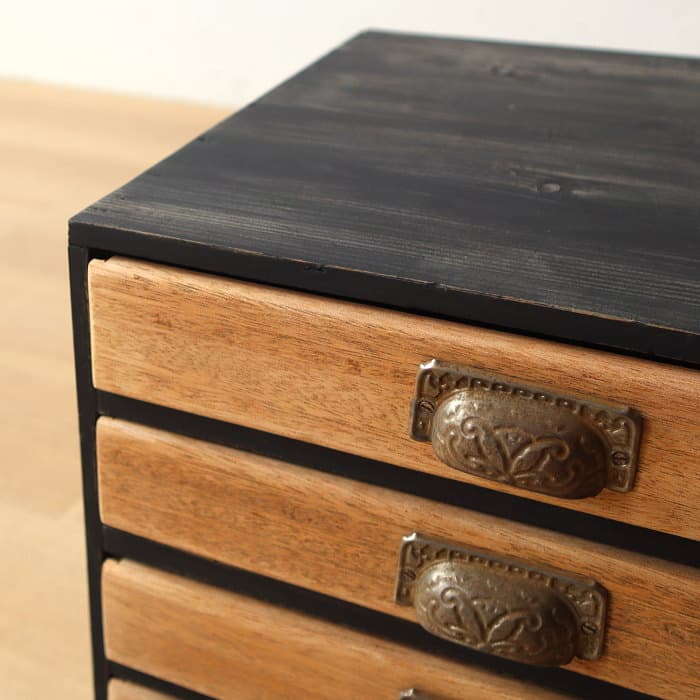 アンティーク 整理箱 タンス 古家具 引き出し5杯 ブラック 無垢材