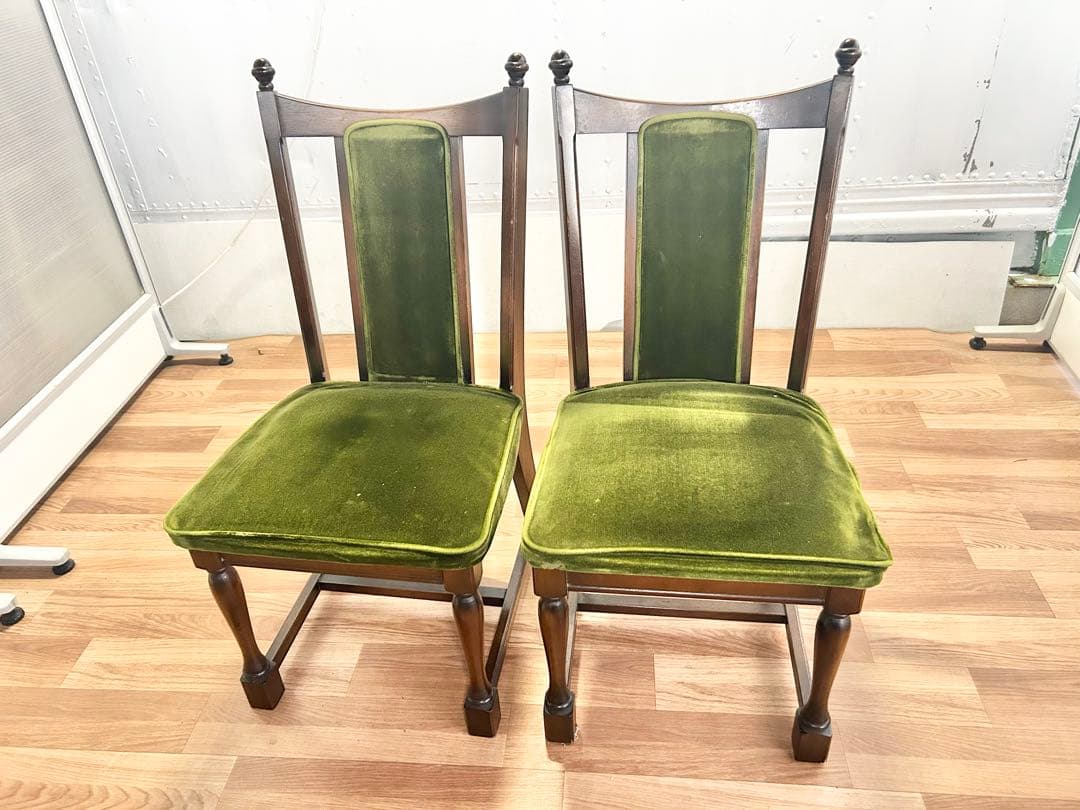 645 ナガノインテリア　ダイニングチェア　2脚 北欧 ベロア　リビング　a