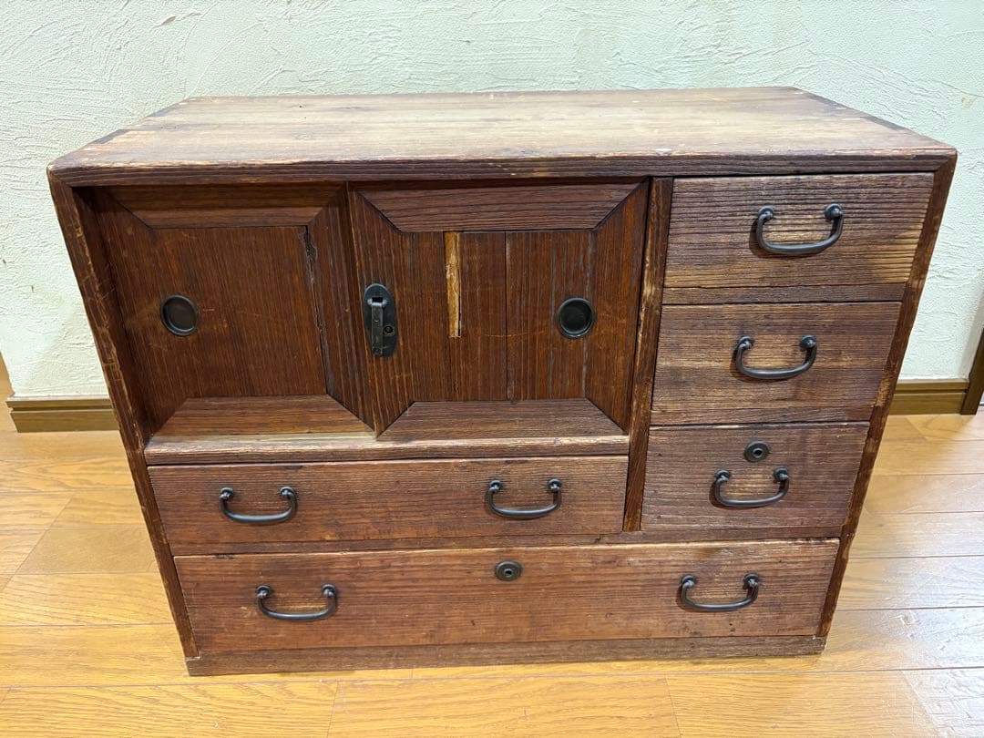 再値下げ！レトロ木製タンス 引き出し5つ 扉付き
