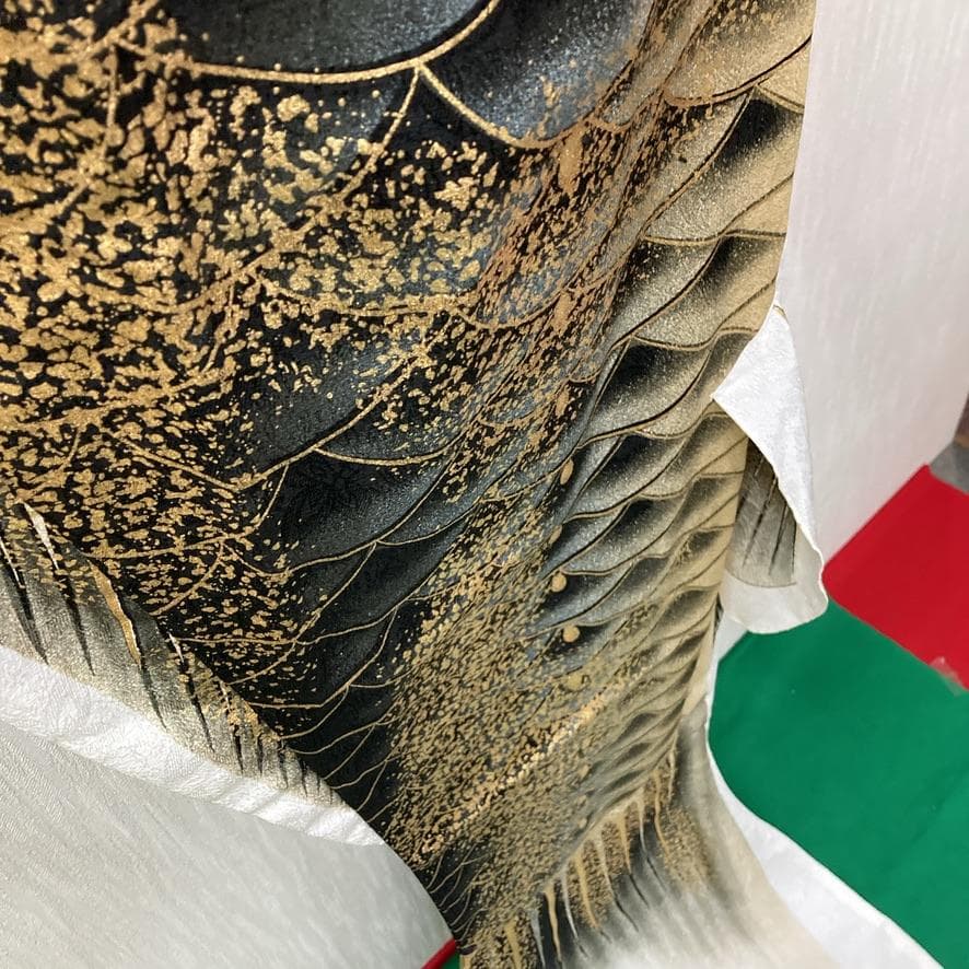 SKO95 ちりめん金彩鯉のぼり2m 黒 ベランダ黒鯉2m　お父さん鯉２m