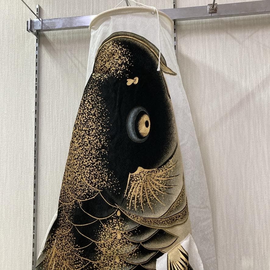 SKO95 ちりめん金彩鯉のぼり2m 黒 ベランダ黒鯉2m　お父さん鯉２m