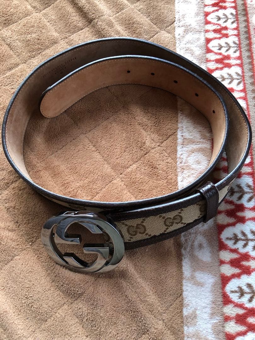 GUCCI ダブルGバックル ベルト ブラウン/ベージュ