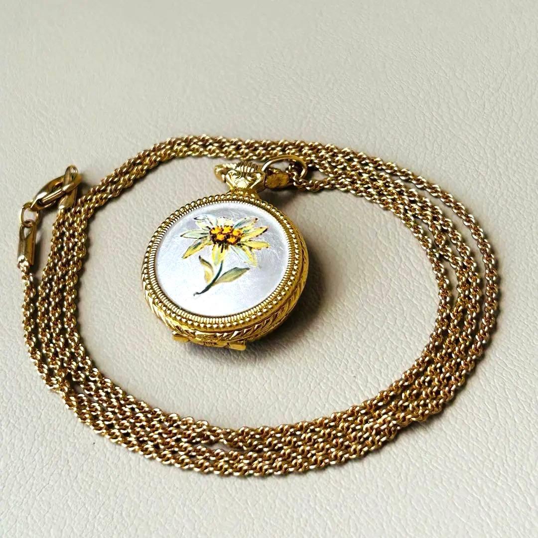 ネコ アンドレムッシュ エナメル 花柄 懐中時計