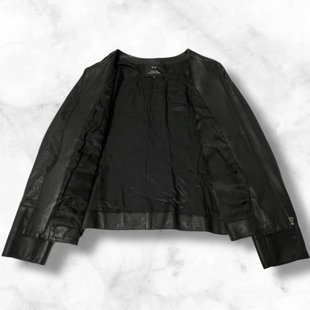23区　ニジュウサンク　ノーカラーレザージャケット　羊革　ブラック　44サイズ