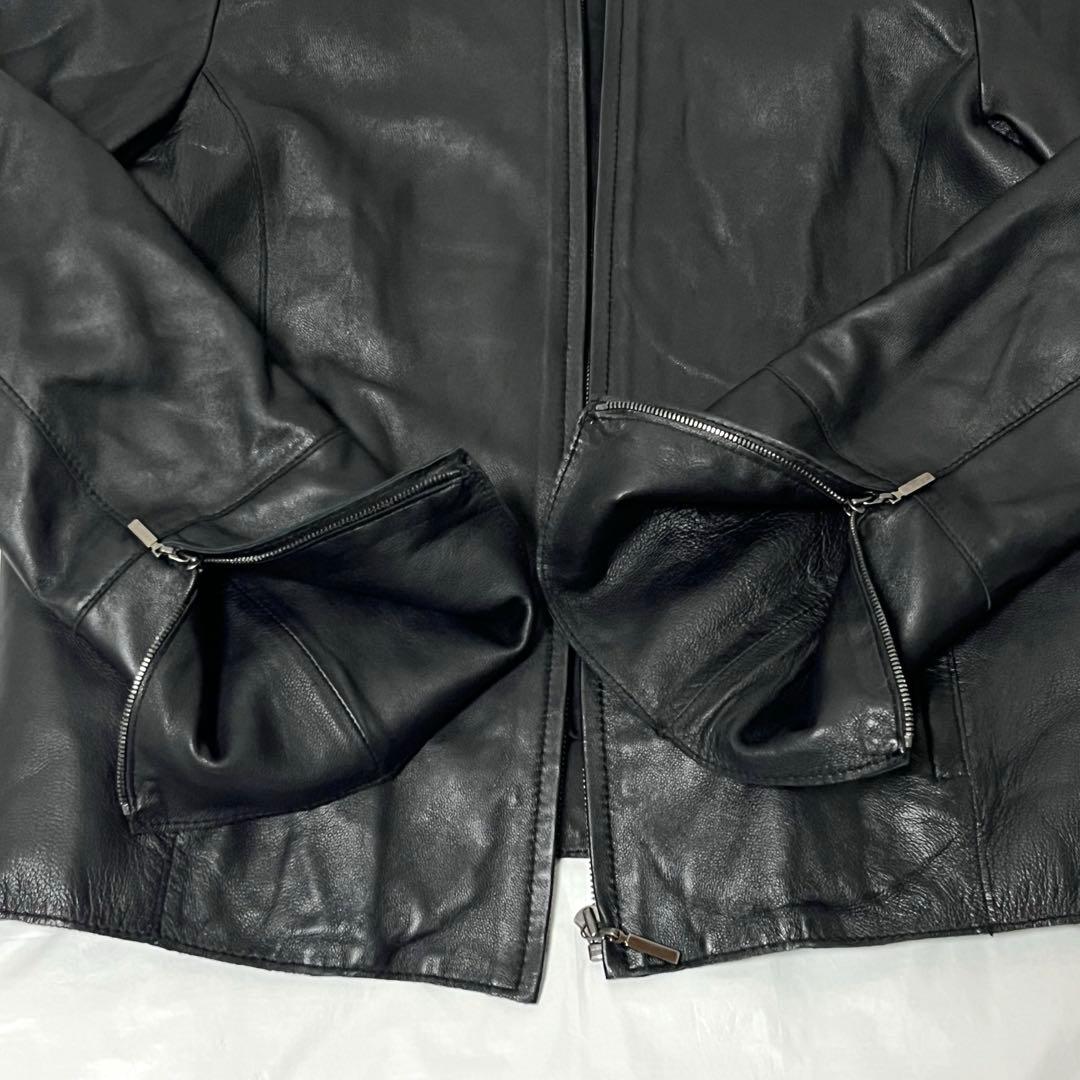 23区　ニジュウサンク　ノーカラーレザージャケット　羊革　ブラック　44サイズ