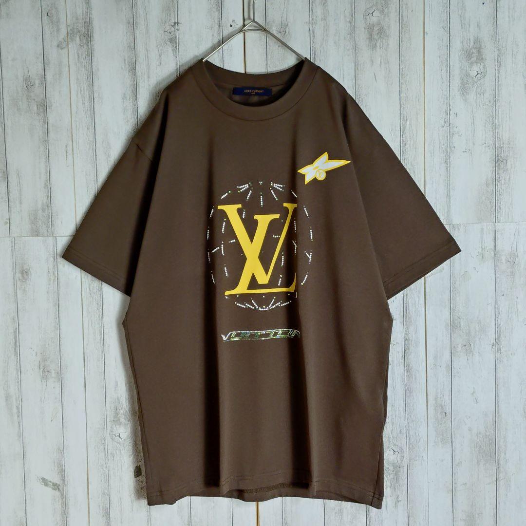 【最高級の逸品】ルイヴィトン☆センターロゴラインストーンTシャツXLサイズ相当