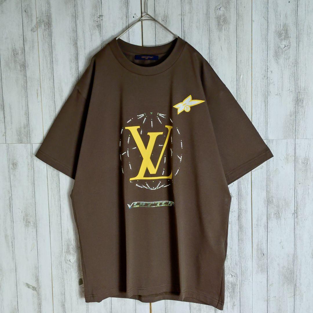 【最高級の逸品】ルイヴィトン☆センターロゴラインストーンTシャツXLサイズ相当
