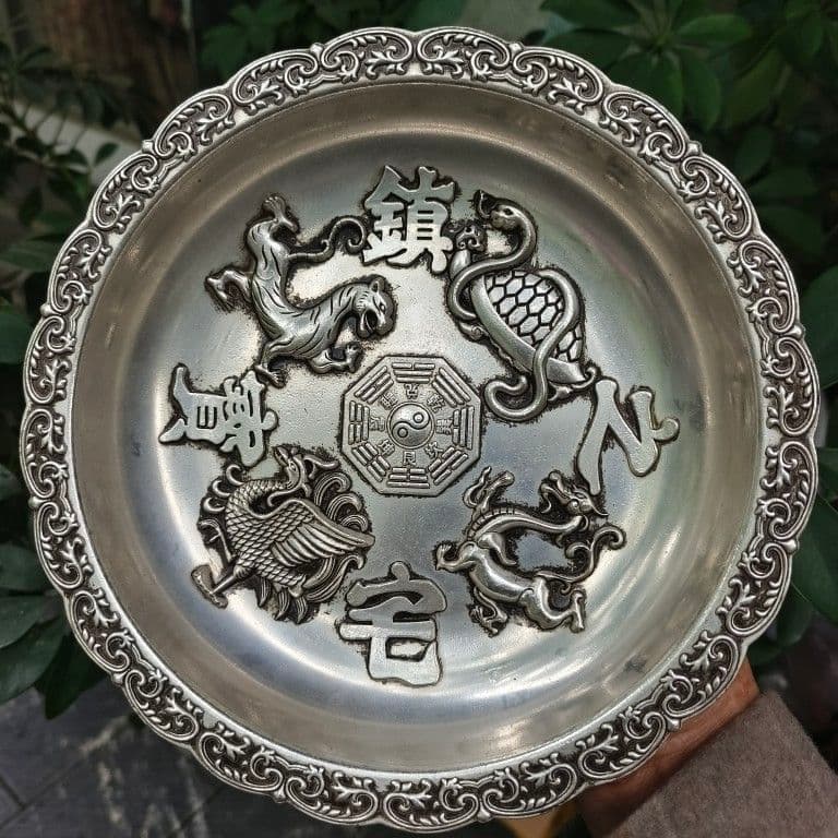 銅 細工 四大神獣盤 皿 聚宝盆 装飾品 工芸品 美術品 置物