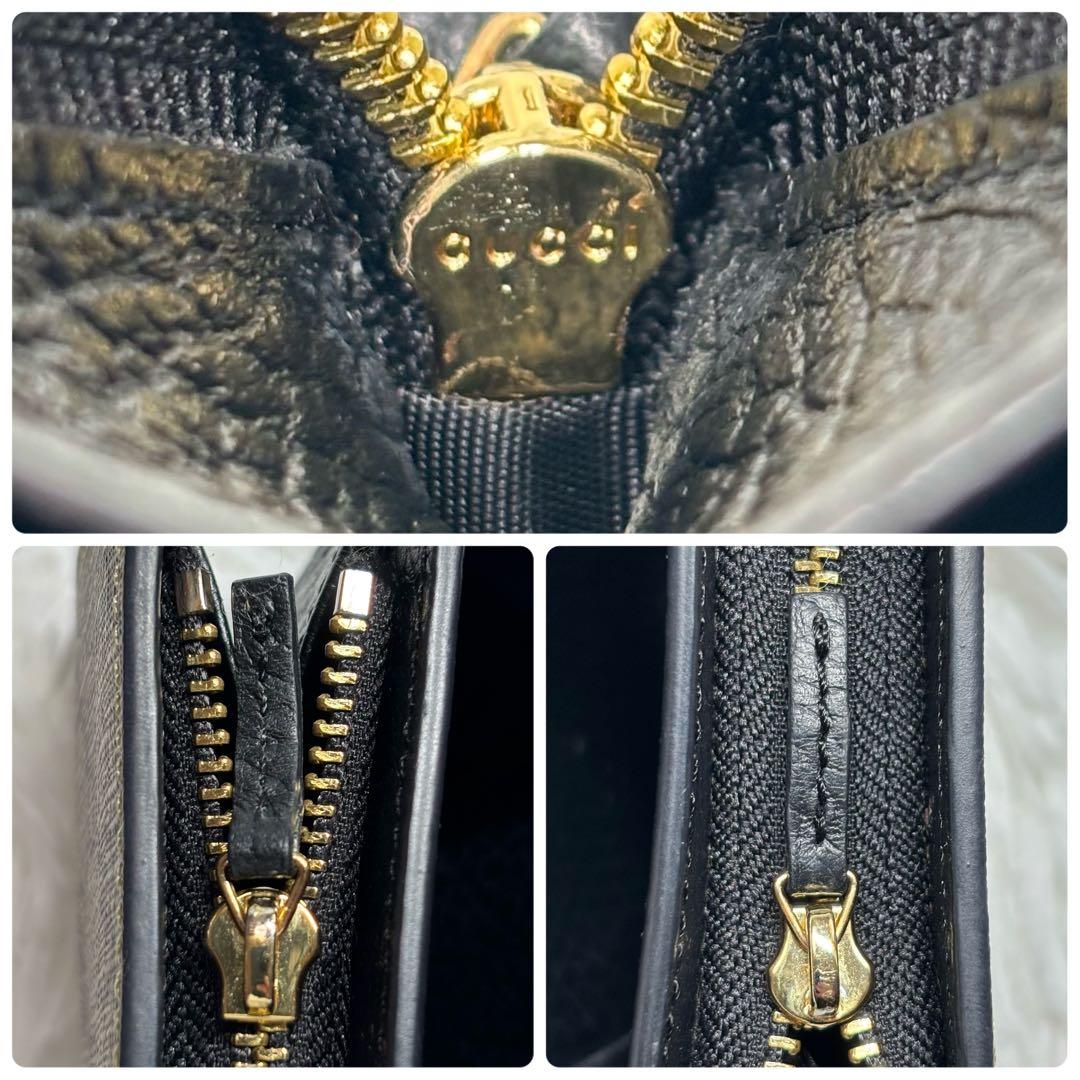 ✨美品✨ グッチ GGスプリーム マーモント 折り財布 L字 PVC レザー 黒