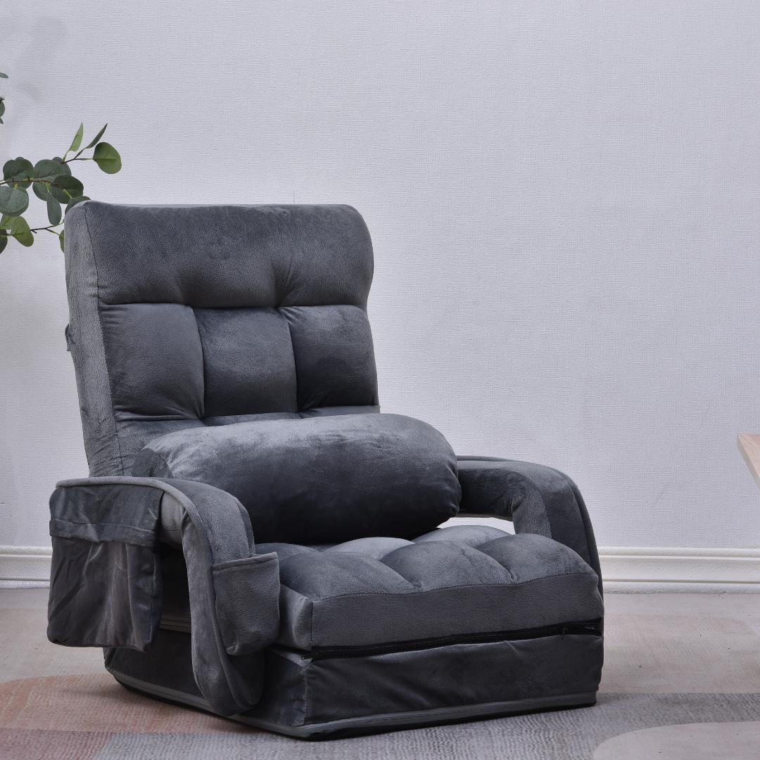 座椅子リクライニング14段ギアリクライニングチェアー ファブリック【ダークグレー