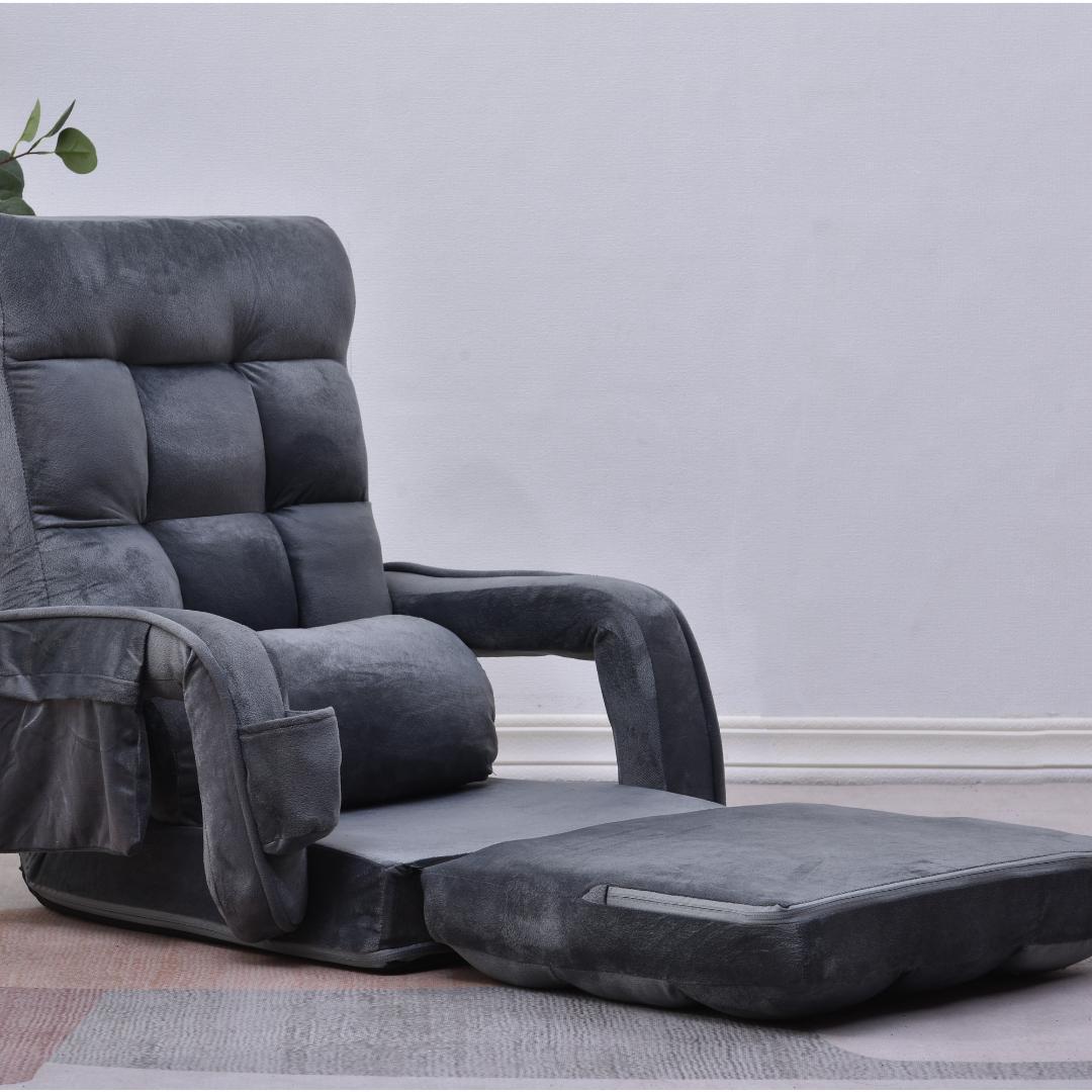 座椅子リクライニング14段ギアリクライニングチェアー ファブリック【ダークグレー