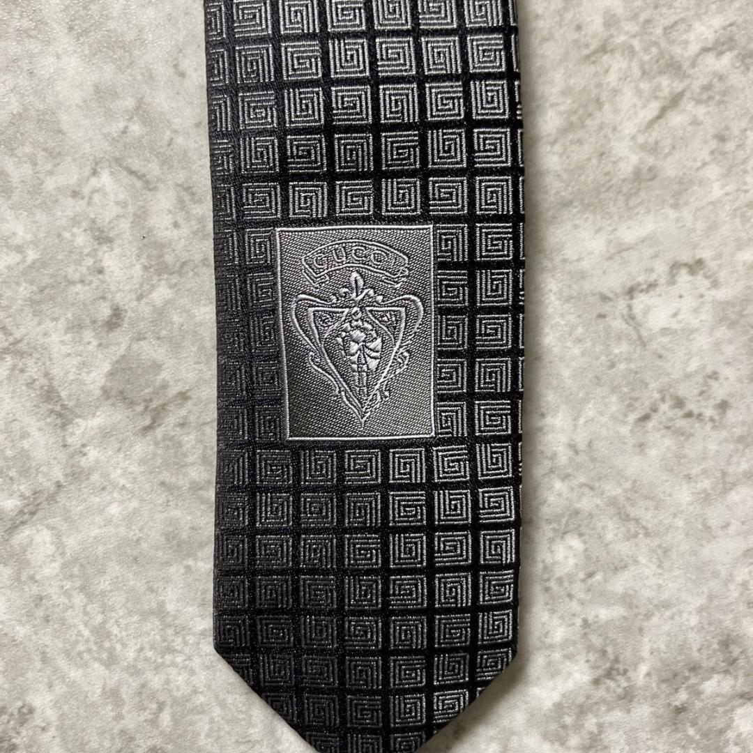 美品 GUCCI グッチ ネクタイ G柄 グレー シルバー ブラック チェック