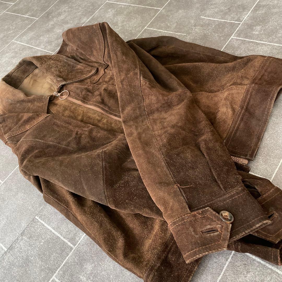 euro vintage 本革 スウェードレザージャケット 短丈 ブラウン