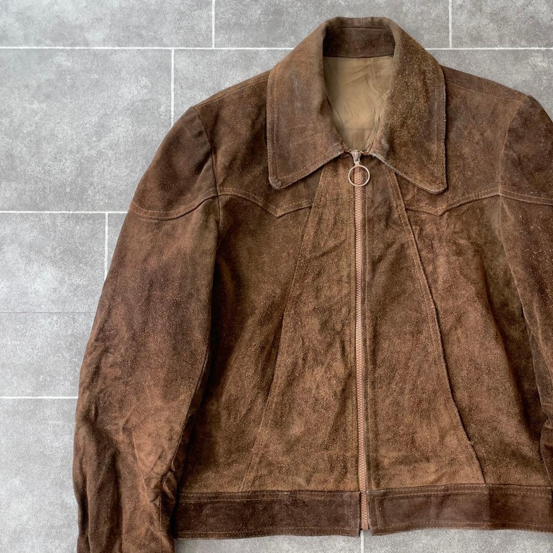 euro vintage 本革 スウェードレザージャケット 短丈 ブラウン