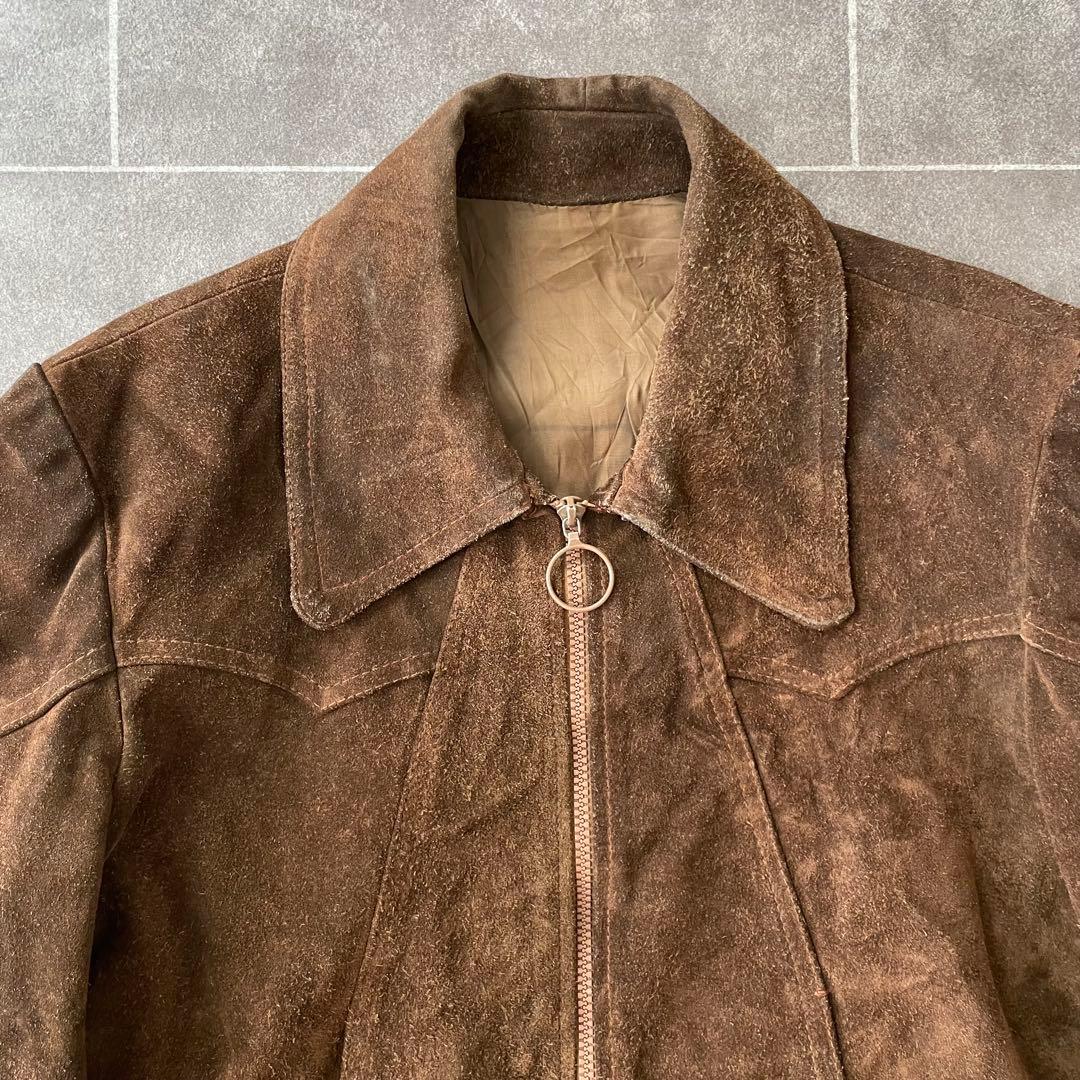 euro vintage 本革 スウェードレザージャケット 短丈 ブラウン