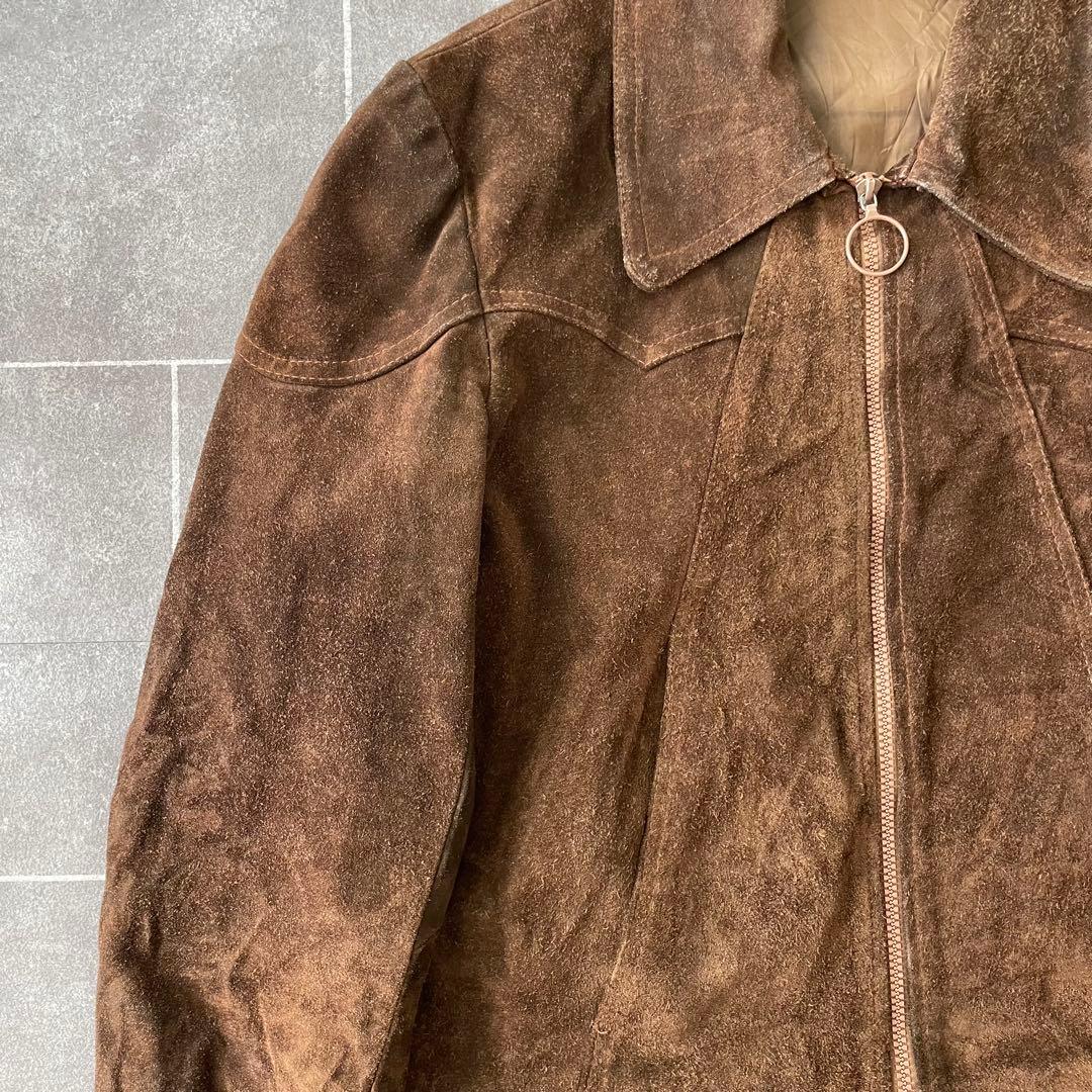 euro vintage 本革 スウェードレザージャケット 短丈 ブラウン