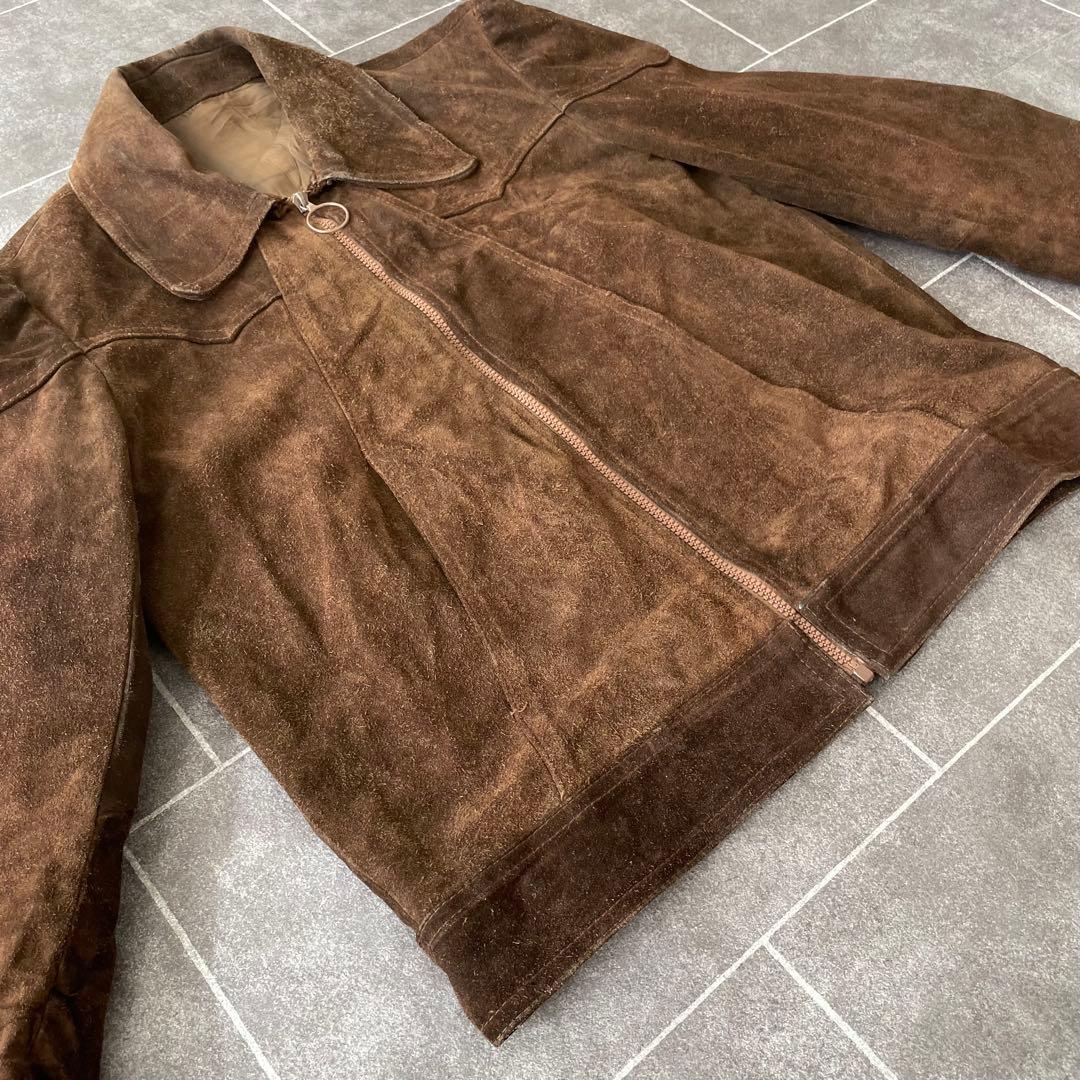 euro vintage 本革 スウェードレザージャケット 短丈 ブラウン