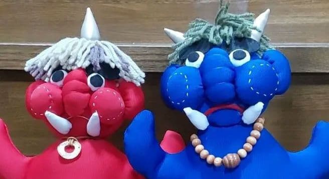 ちりめん細工　赤鬼青鬼