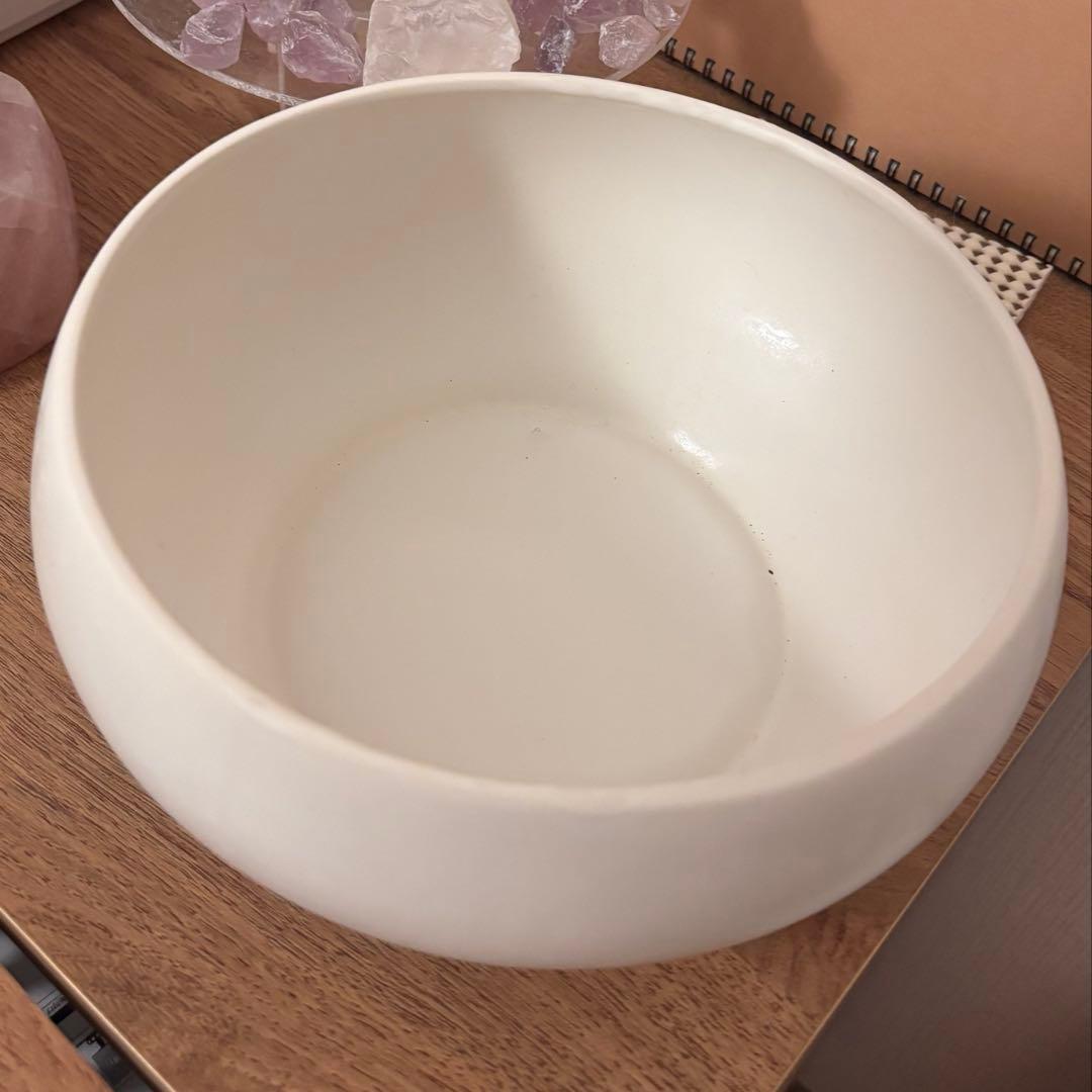 クリスタルファウンテン大アメジストとローズクォーツガラスの器と陶器の器2つ付き