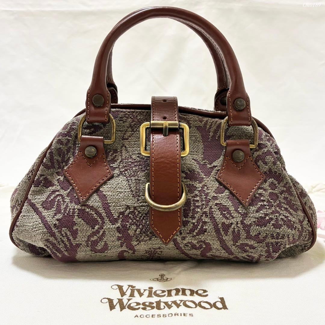 【美品】ヴィヴィアンウエストウッド ハンドバッグ レザー ウール ゴブラン織り
