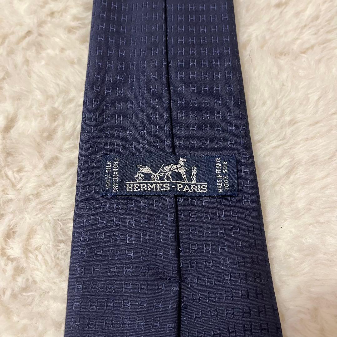 極美品！ エルメス ネクタイ H柄 ファソネ ネイビー