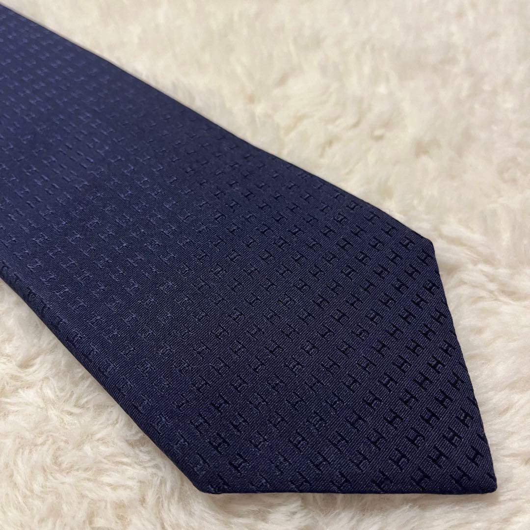 極美品！ エルメス ネクタイ H柄 ファソネ ネイビー