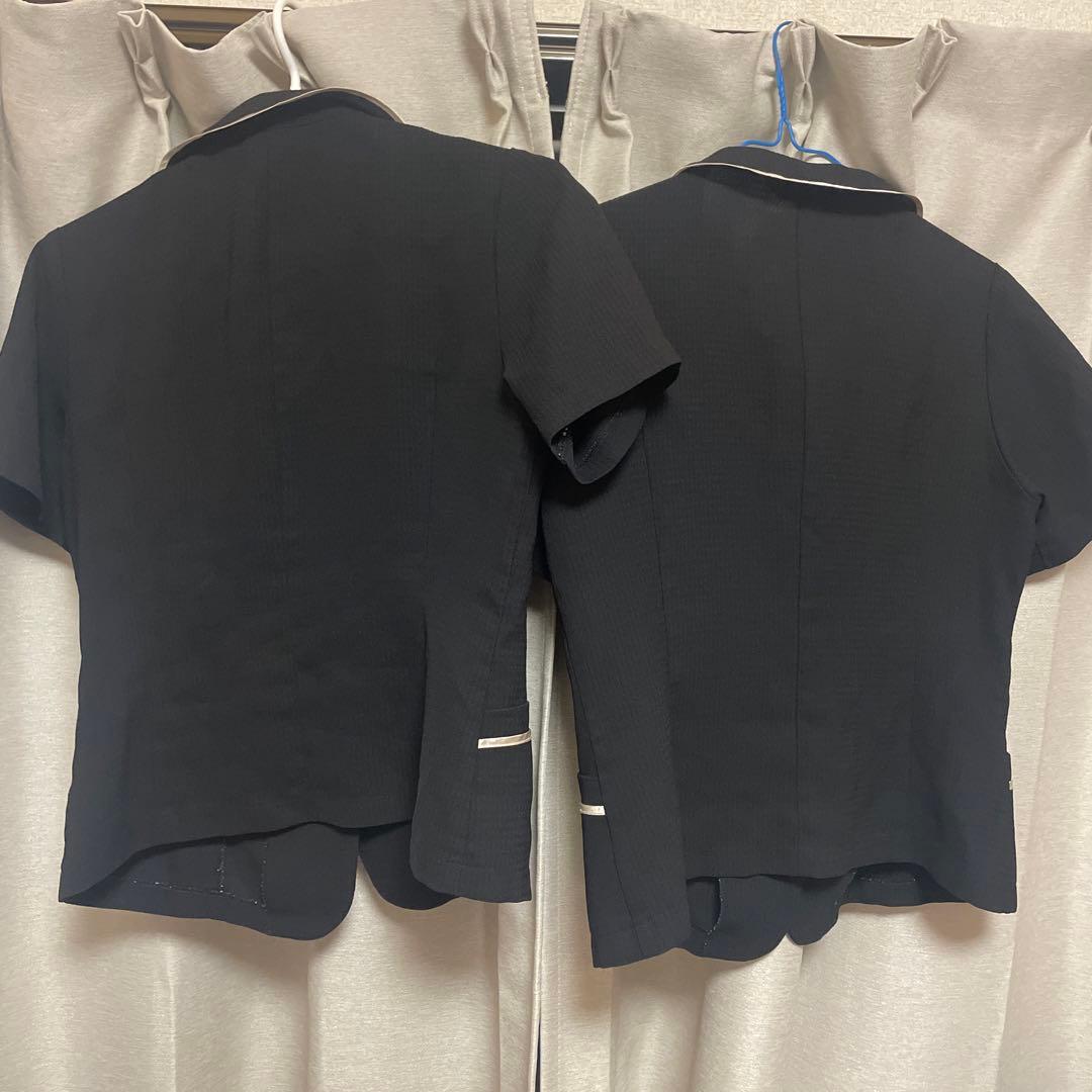 セロリー　事務服　半袖　ブラウス　オーバーブラウス　黒　リボン　11号２枚セット