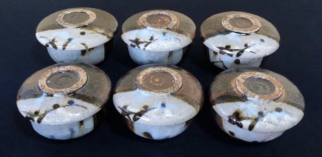 《R》廣永窯 黒織部 蓋物6客 坪島土平 共箱　260128く2