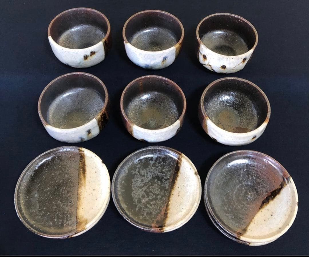 《R》廣永窯 黒織部 蓋物6客 坪島土平 共箱　260128く2