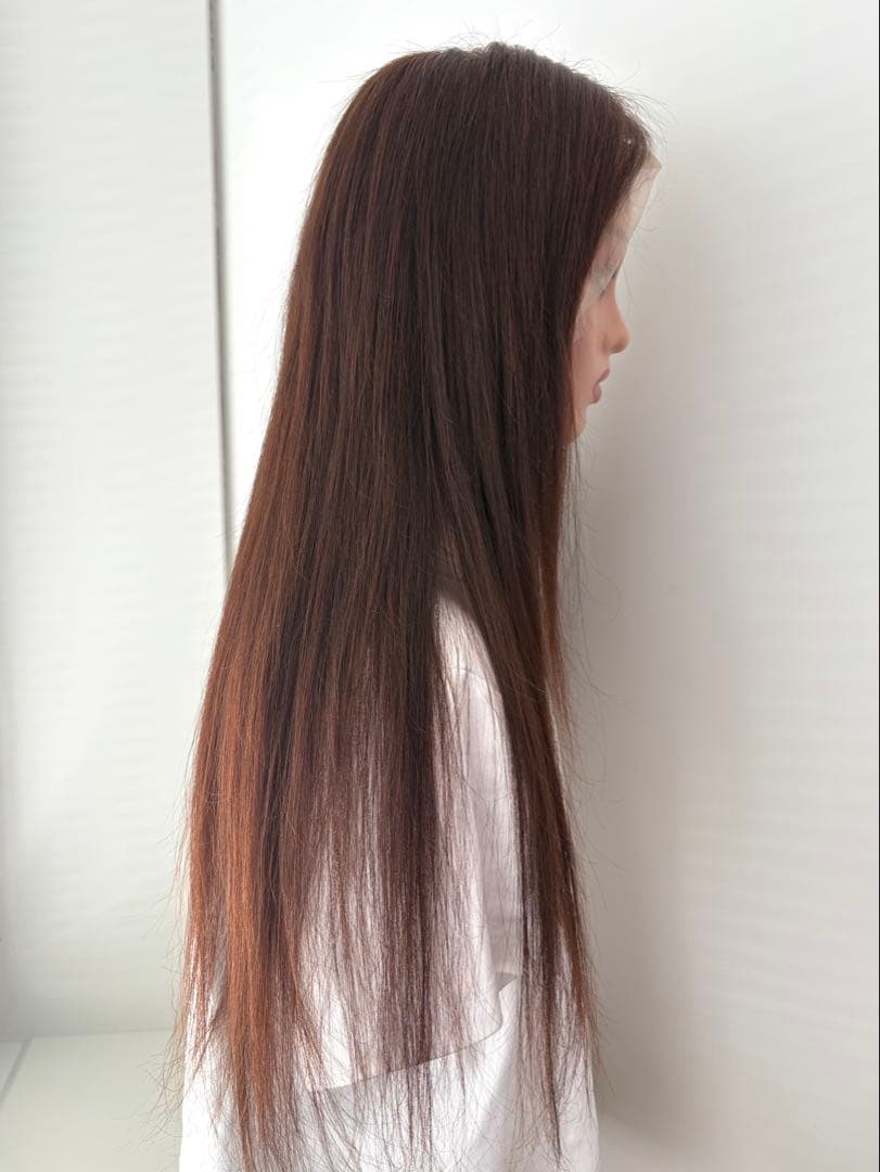 【新品】人毛100%フルウィッグ｜マロンブラウン②｜スーパーロング