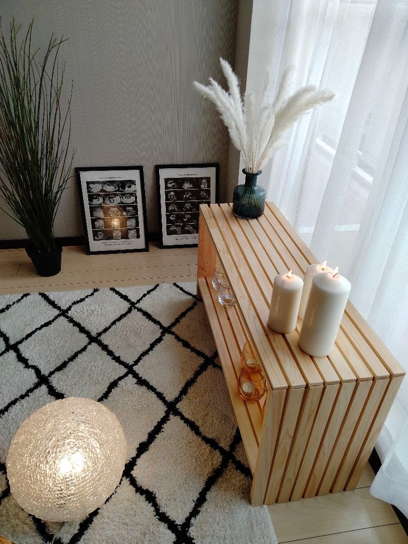 杉ルーバーの木箱　テーブル　収納棚　飾棚　サイドテーブル　テレビボード