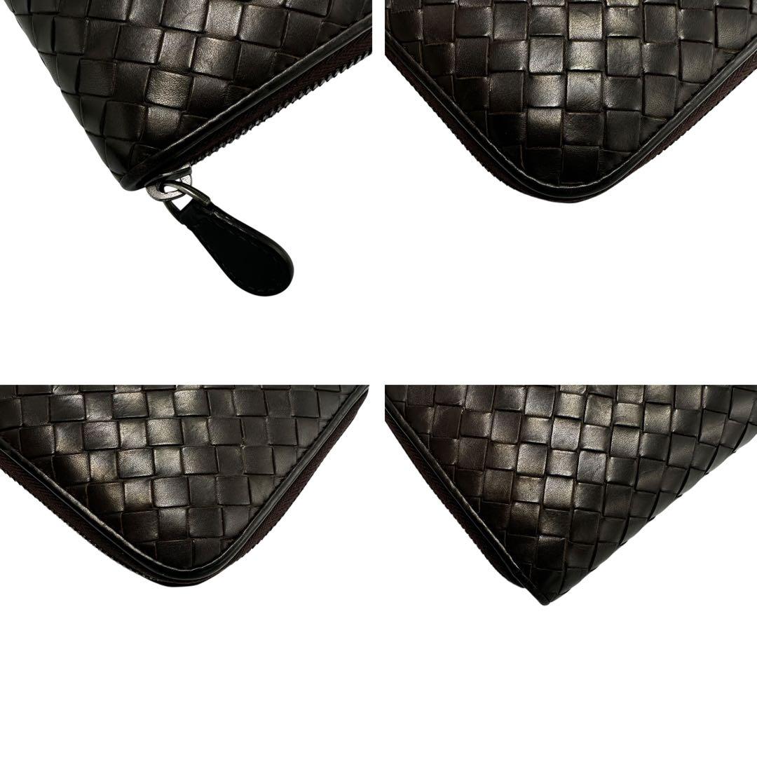 【美品】ボッテガヴェネタ 長財布 イントレチャート ラウンドファスナー ブラウン