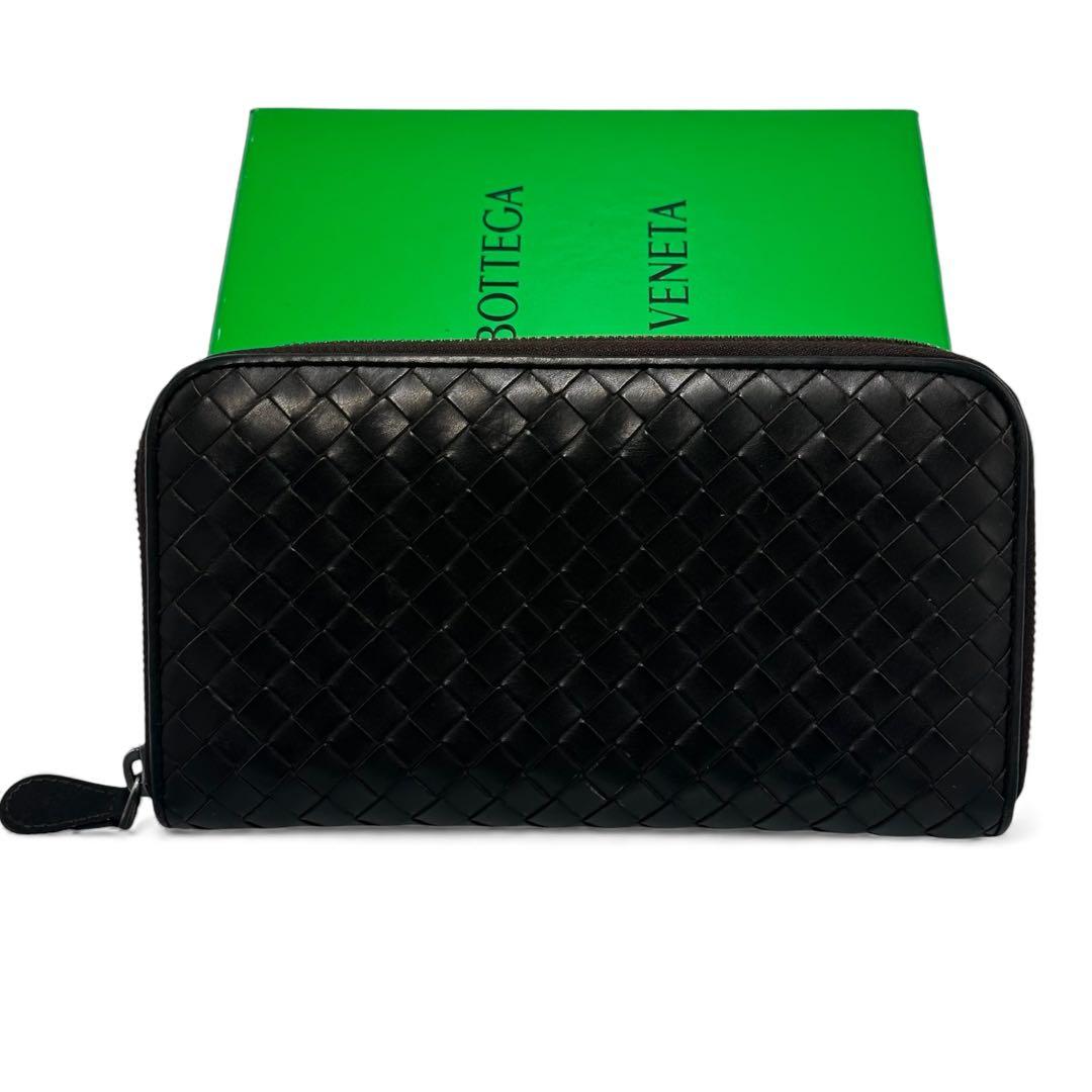 【美品】ボッテガヴェネタ 長財布 イントレチャート ラウンドファスナー ブラウン