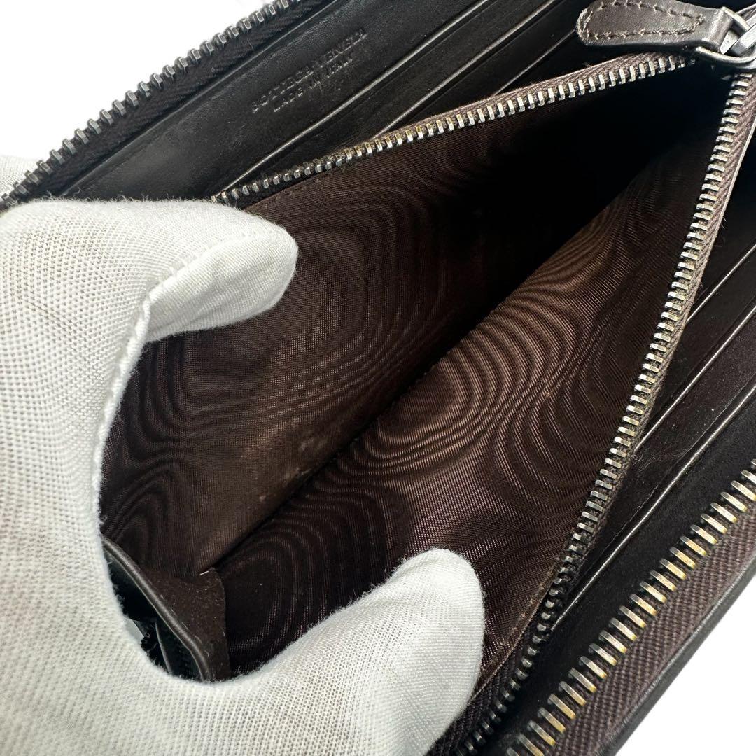 【美品】ボッテガヴェネタ 長財布 イントレチャート ラウンドファスナー ブラウン