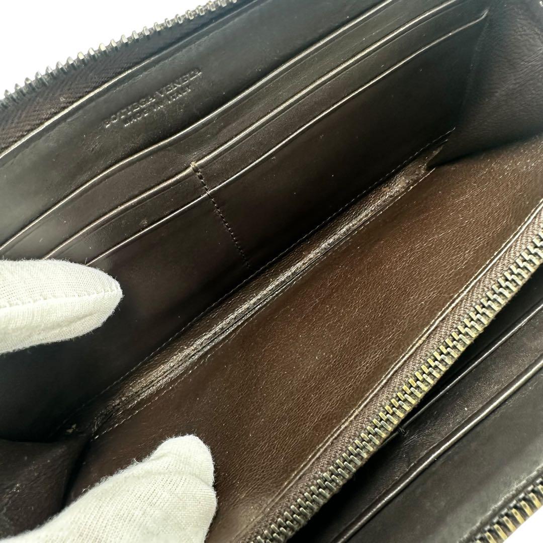 【美品】ボッテガヴェネタ 長財布 イントレチャート ラウンドファスナー ブラウン