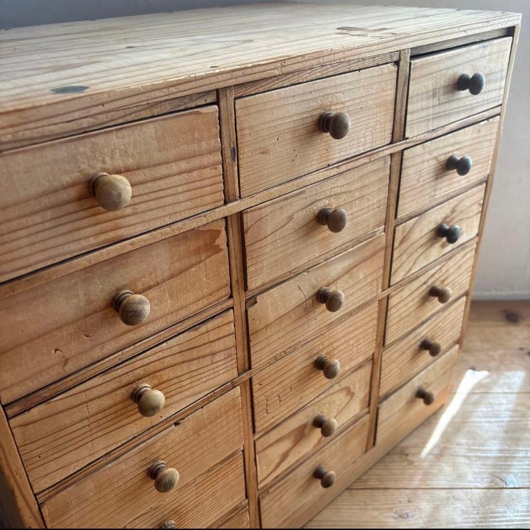 アンティーク　チェスト　整理木箱　引き出し　古家具　木製　マス目　小引き出し