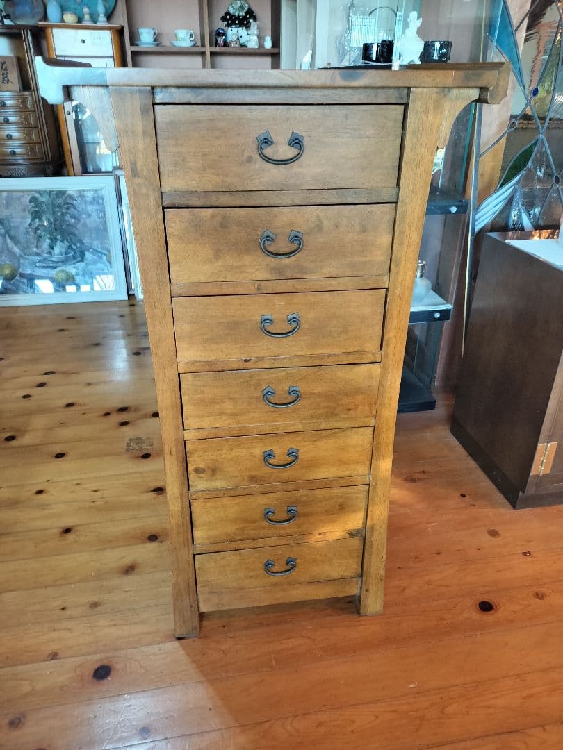 無垢材チェスト　アジアン　ヴィンテージ　7段引き出し