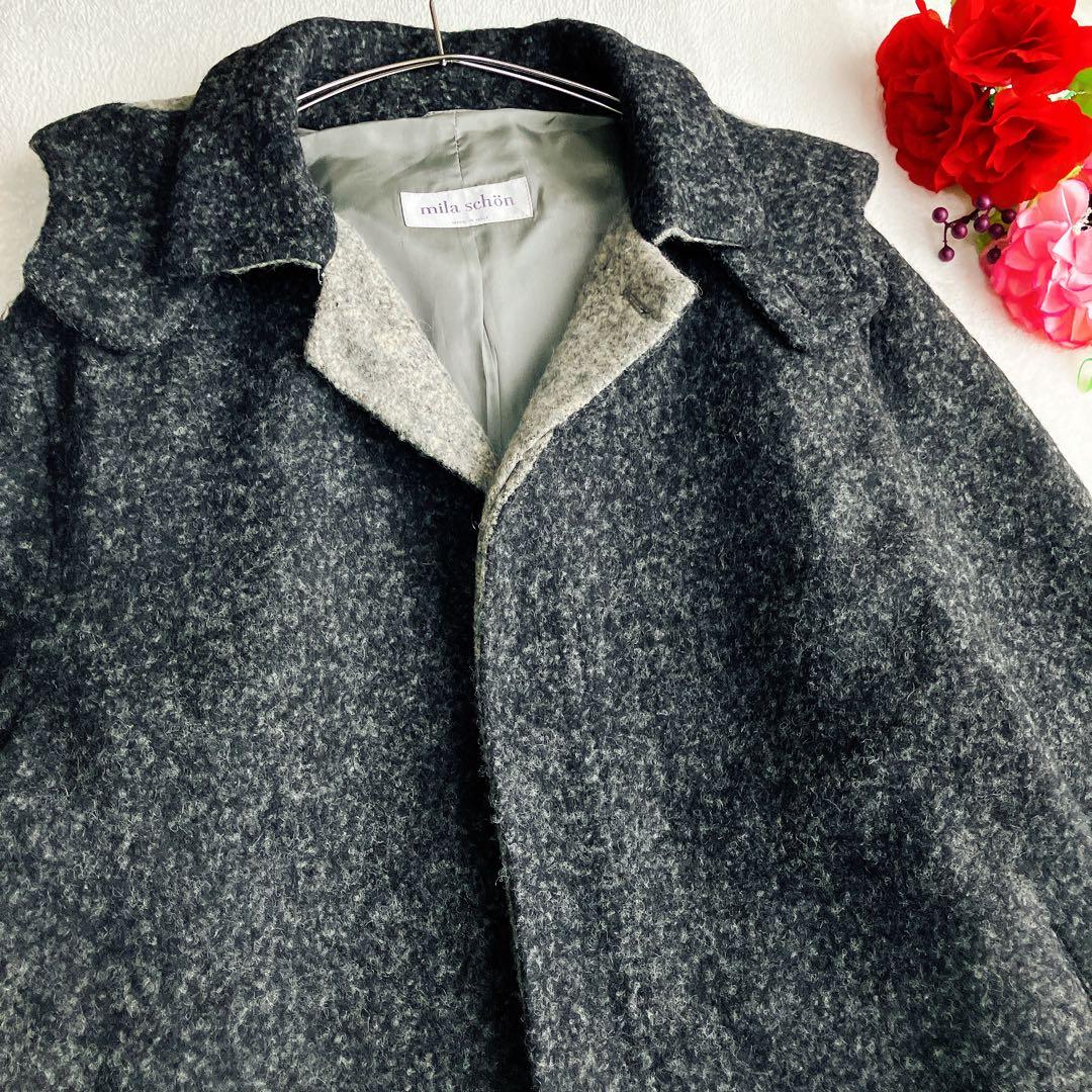 大きいサイズ/ミラショーン★アルパカ ダブルフェイスコート バイカラー フード付