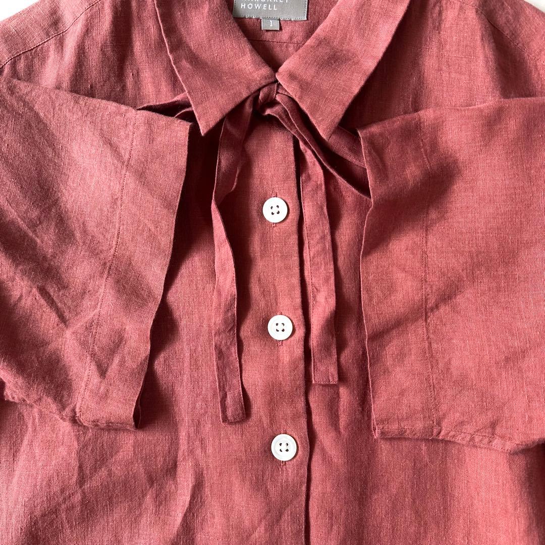 美品♪マーガレットハウエル SOFTLINEN リネン ボウタイブラウス 麻