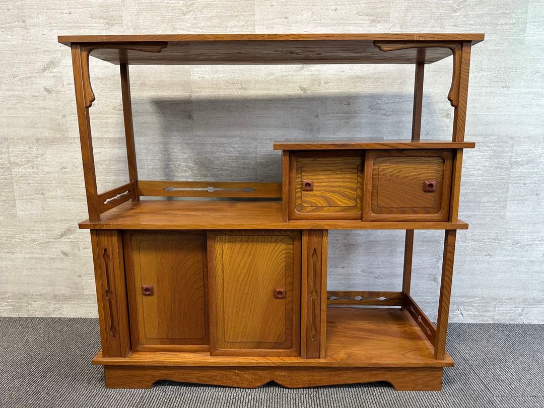 欅材　飾り棚　違い棚　茶棚　和箪笥　キャビネット