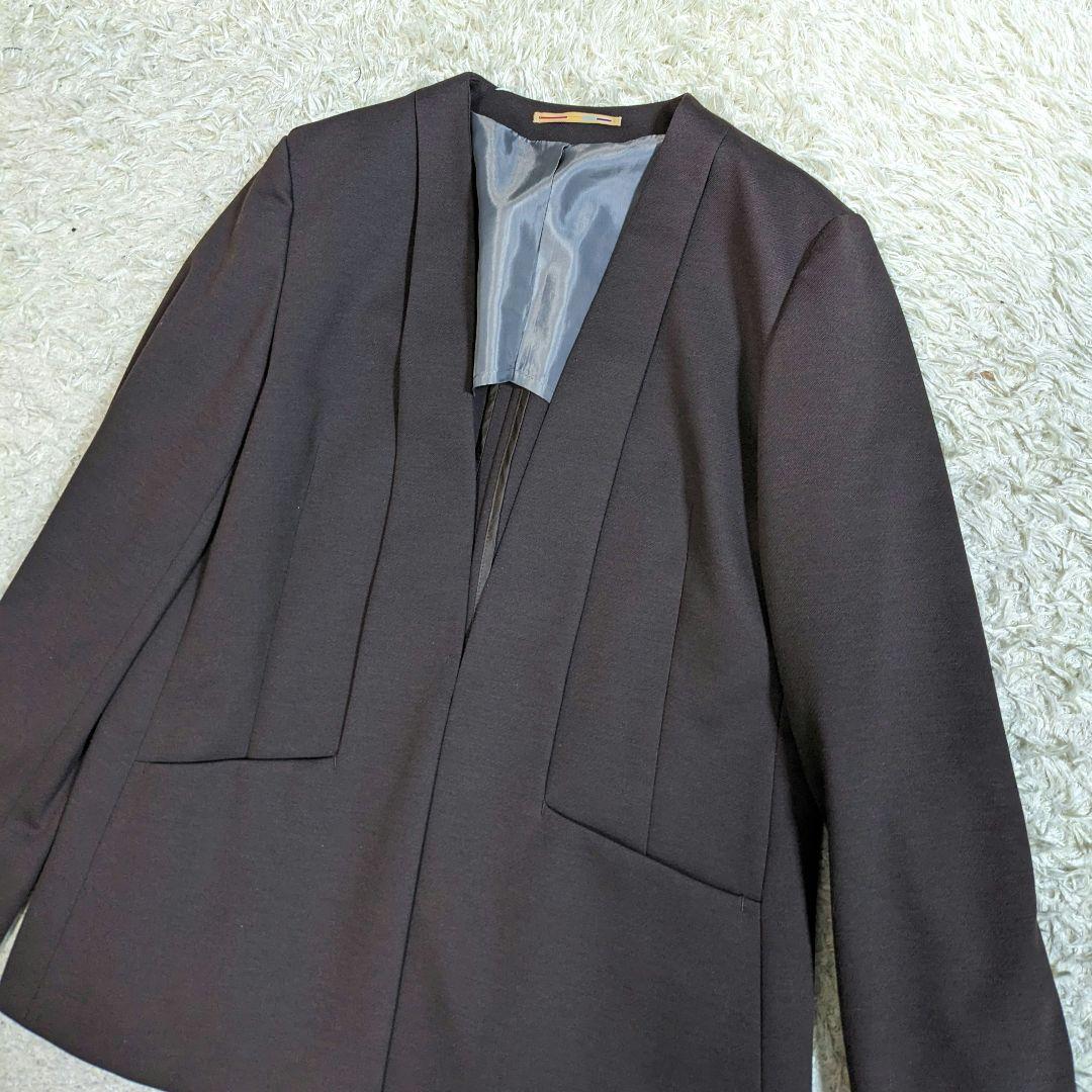 ライム　セットアップ　ノーカラージャケット　パンツ　洗える　伸縮性　大きいサイズ